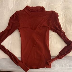 Deep red mockneck sweetheart mesh